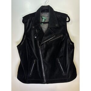 Lauren Ralph Lauren Black Velvet Moto Vest Womens 1X Asymmetrical Zip Sleeveless